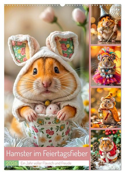 Hamster im Feiertagsfieber - Ein Jahr voller Flausch und Freude (Wandkalender 2026 DIN A2 hoch) CALVENDO Monatskalender