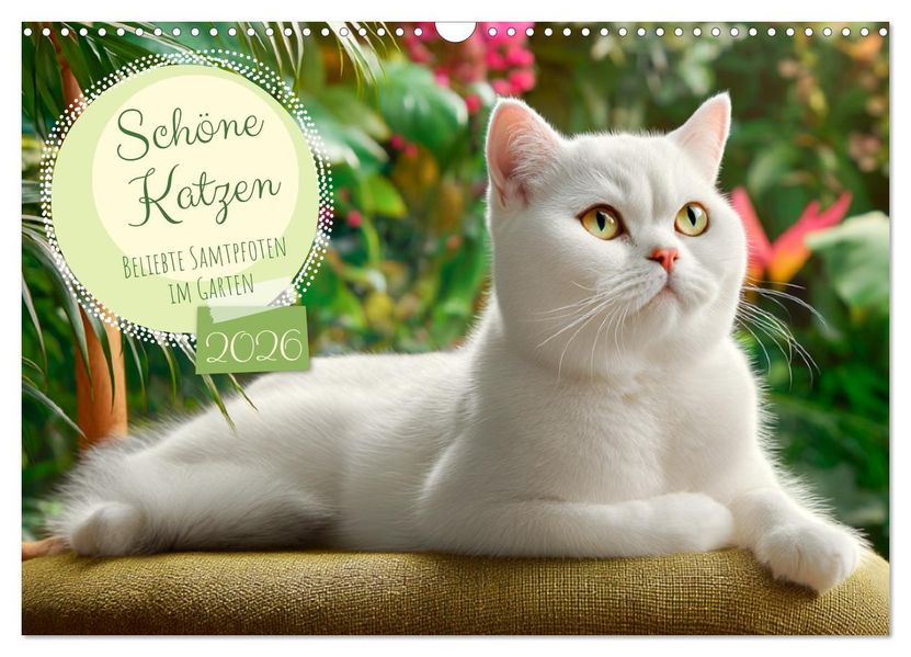 Schöne Katzen. Beliebte Samtpfoten im Garten (Wandkalender 2026 DIN A3 quer) CALVENDO Monatskalender