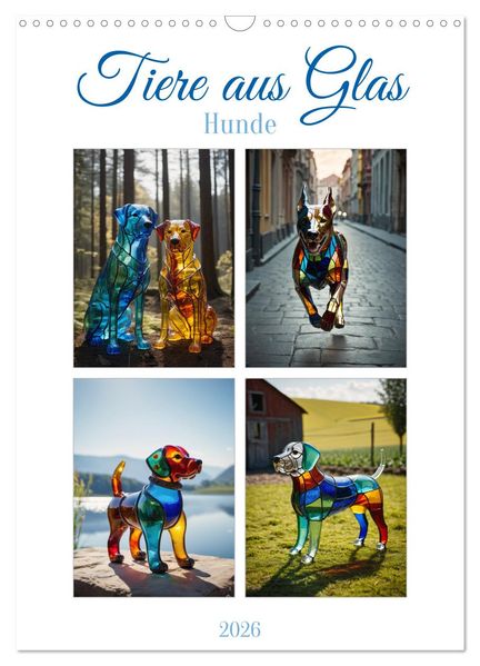 Tiere aus Glas - Hunde (Wandkalender 2026 DIN A3 hoch) CALVENDO Monatskalender