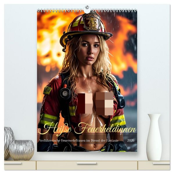 Heiße Feuerheldinnen - Verführerische Feuerwehrfrauen im Dienst der Fantasie (hochwertiger Premium Wandkalender 2026 DIN A2 hoch) Kunstdruck in Hochglanz