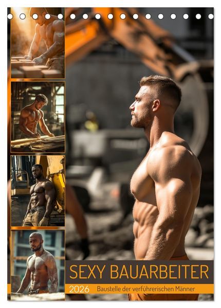SEXY BAUARBEITER - Baustelle der verführerischen Männer (Tischkalender 2026 DIN A5 hoch) CALVENDO Monatskalender
