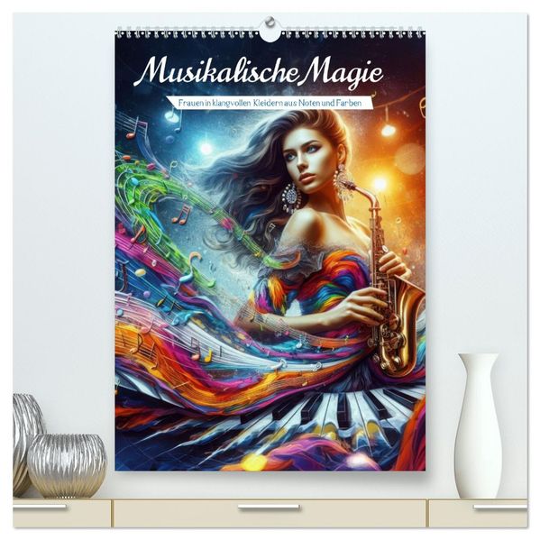 Musikalische Magie - Frauen in klangvollen Kleidern aus Noten und Farbe (hochwertiger Premium Wandkalender 2026 DIN A2 hoch) Kunstdruck in Hochglanz