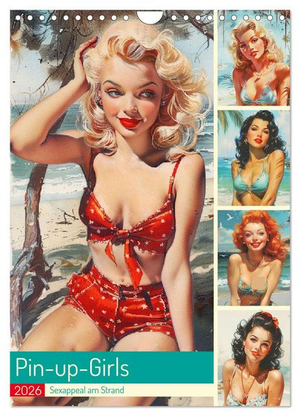 Pin-up-Girls. Sexappeal am Strand (Wandkalender 2026 DIN A4 hoch) CALVENDO Monatskalender