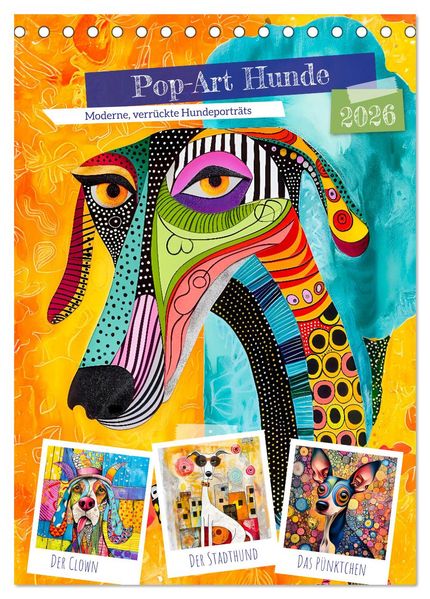 Pop-Art Hunde - Moderne verrückte Hundeporträts (Tischkalender 2026 DIN A5 hoch) CALVENDO Monatskalender