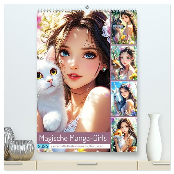 Magische Manga-Girls. Zauberhafte Illustrationen mit Krafttieren (hochwertiger Premium Wandkalender 2026 DIN A2 hoch) Kunstdruck in Hochglanz