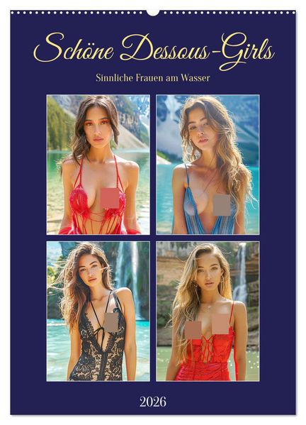 Schöne Dessous-Girls. Sinnliche Frauen am Wasser (Wandkalender 2026 DIN A2 hoch) CALVENDO Monatskalender