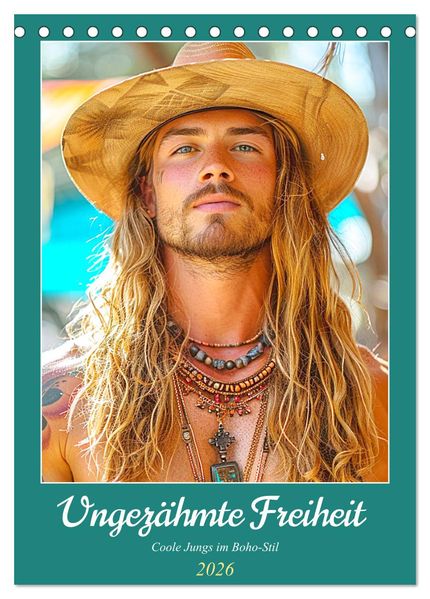Ungezähmte Freiheit. Coole Jungs im Boho-Stil (Tischkalender 2026 DIN A5 hoch) CALVENDO Monatskalender