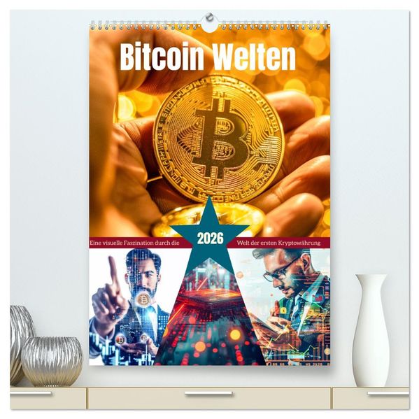 Bitcoin Welten (hochwertiger Premium Wandkalender 2026 DIN A2 hoch) Kunstdruck in Hochglanz