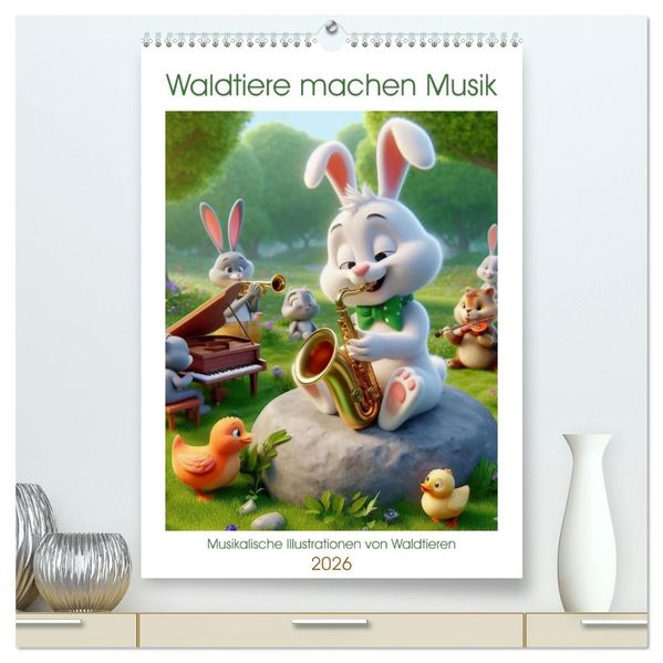 Waldtiere machen Musik (hochwertiger Premium Wandkalender 2026 DIN A2 hoch) Kunstdruck in Hochglanz