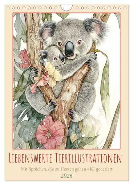 Liebenswerte Tierillustrationen (Wandkalender 2026 DIN A4 hoch) CALVENDO Monatskalender