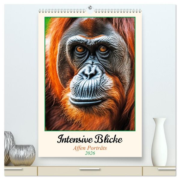 Intensive Blicke - Affen Porträts (hochwertiger Premium Wandkalender 2026 DIN A2 hoch) Kunstdruck in Hochglanz
