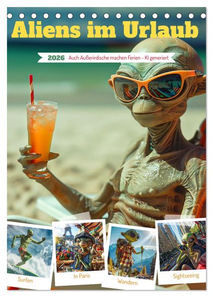 Aliens im Urlaub (Tischkalender 2026 DIN A5 hoch) CALVENDO Monatskalender