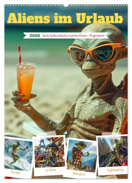 Aliens im Urlaub (Wandkalender 2026 DIN A2 hoch) CALVENDO Monatskalender