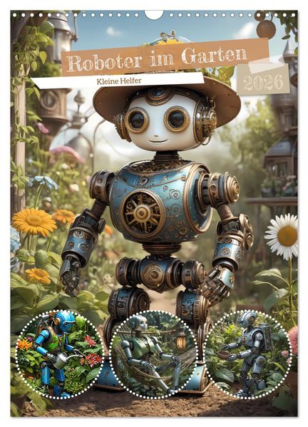 Roboter im Garten - Kleine Helfer (Wandkalender 2026 DIN A3 hoch) CALVENDO Monatskalender