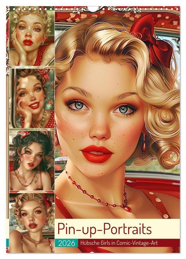 Pin-up-Portraits. Hübsche Girls in Comic-Vintage-Art (Wandkalender 2026 DIN A3 hoch) CALVENDO Monatskalender