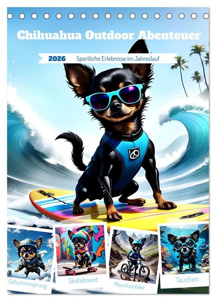 Chihuahua Outdoor Abenteuer (Tischkalender 2026 DIN A5 hoch) CALVENDO Monatskalender