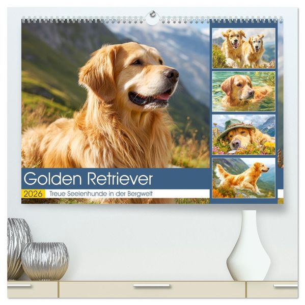 Golden Retriever. Treue Seelenhunde in der Bergwelt (hochwertiger Premium Wandkalender 2026 DIN A2 quer) Kunstdruck in Hochglanz
