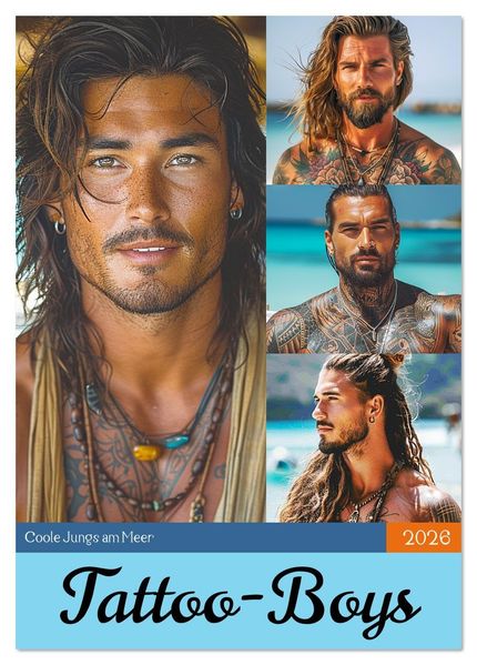 Tattoo-Boys. Coole Jungs am Meer (Tischkalender 2026 DIN A5 hoch) CALVENDO Monatskalender