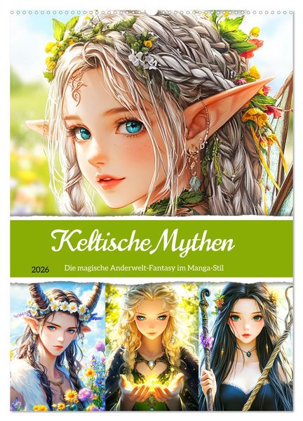 Keltische Mythen. Die magische Anderwelt-Fantasy im Manga-Stil (Wandkalender 2026 DIN A2 hoch) CALVENDO Monatskalender