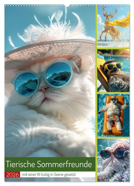 Tierische Sommerfreunde (Wandkalender 2026 DIN A2 hoch) CALVENDO Monatskalender
