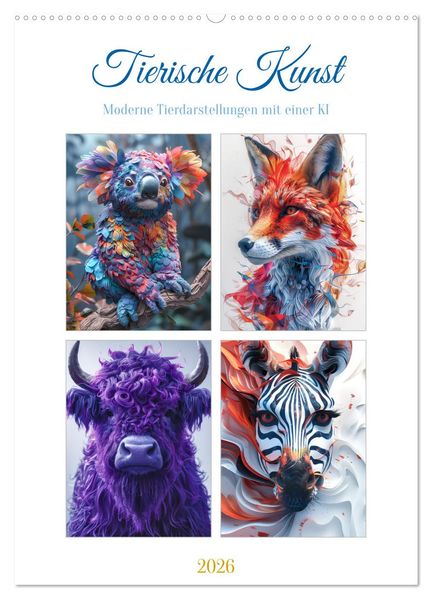 Tierische Kunst (Wandkalender 2026 DIN A2 hoch) CALVENDO Monatskalender
