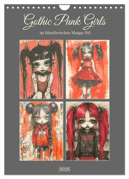 Gothic Punk Girls im künstlerischen Manga-Stil (Wandkalender 2026 DIN A4 hoch) CALVENDO Monatskalender