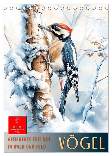 Vögel - gefiederte Freunde in Wald und Feld (Tischkalender 2026 DIN A5 hoch) CALVENDO Monatskalender