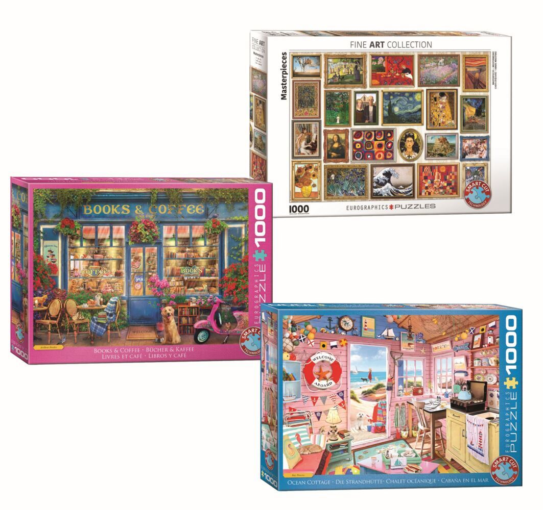 Puzzle 3er-Pack (Books/FineArt/Ocean Cottage)