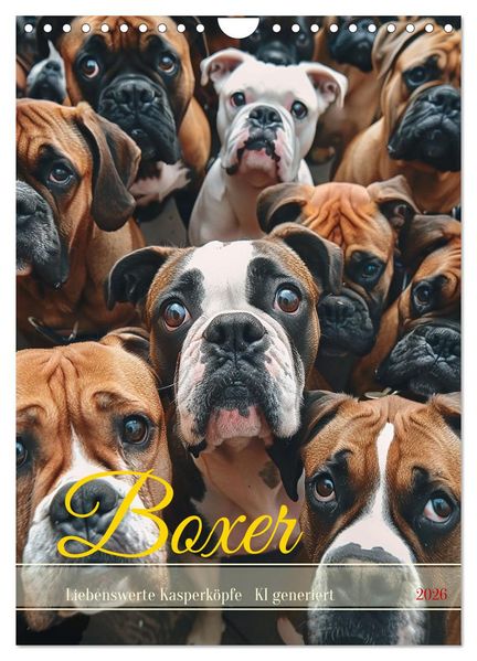 Boxer - Liebenswerte Kasperköpfe (Wandkalender 2026 DIN A4 hoch) CALVENDO Monatskalender