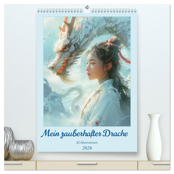 Mein zauberhafter Drache - KI-Illustrationen (hochwertiger Premium Wandkalender 2026 DIN A2 hoch) Kunstdruck in Hochglanz