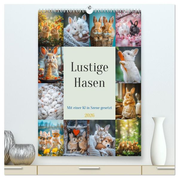 Lustige Hasen (hochwertiger Premium Wandkalender 2026 DIN A2 hoch) Kunstdruck in Hochglanz