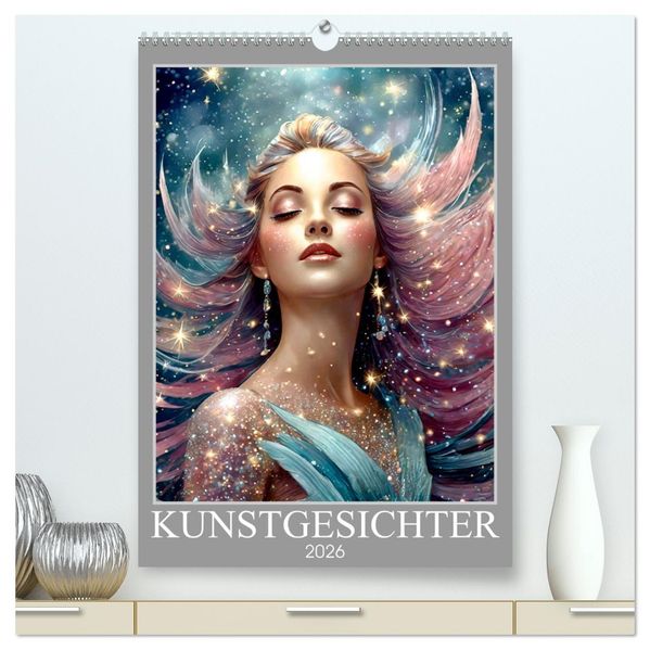 Kunstgesichter (hochwertiger Premium Wandkalender 2026 DIN A2 hoch) Kunstdruck in Hochglanz