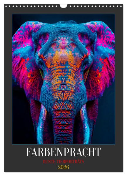 Farbenpracht - Bunte Tierporträts (Wandkalender 2026 DIN A3 hoch) CALVENDO Monatskalender