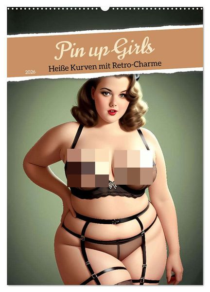 Pin up Girls Heiße Kurven mit Retro Charme (Wandkalender 2026 DIN A2 hoch) CALVENDO Monatskalender