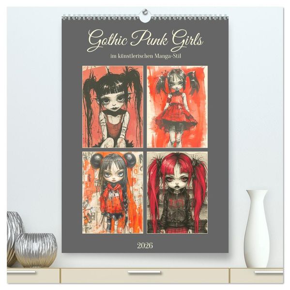 Gothic Punk Girls im künstlerischen Manga-Stil (hochwertiger Premium Wandkalender 2026 DIN A2 hoch) Kunstdruck in Hochglanz