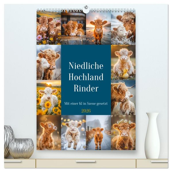 Niedliche Hochland Rinder (hochwertiger Premium Wandkalender 2026 DIN A2 hoch) Kunstdruck in Hochglanz