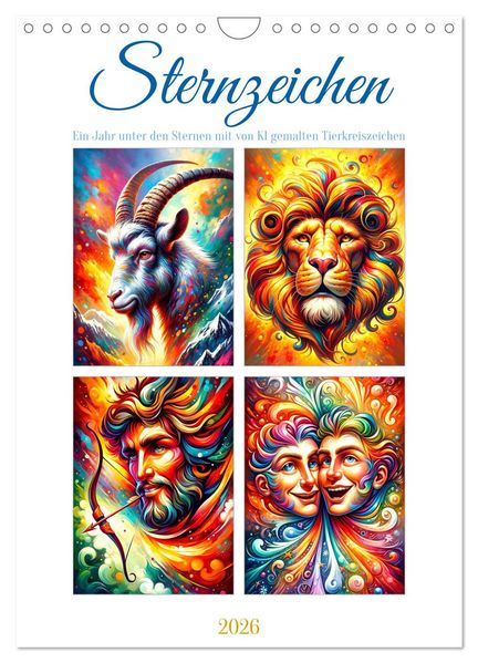 Sternzeichen - Ein Jahr unter den Sternen mit von KI gemalten Tierkreiszeichen (Wandkalender 2026 DIN A4 hoch) CALVENDO Monatskalender