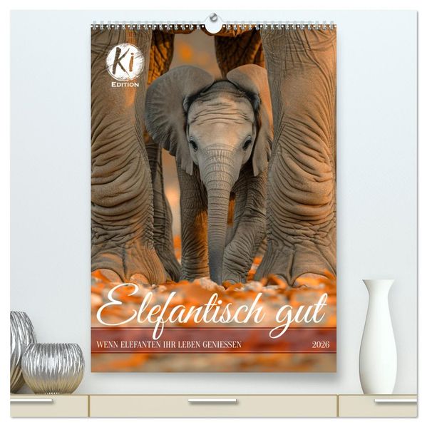 Elefantisch gut (hochwertiger Premium Wandkalender 2026 DIN A2 hoch) Kunstdruck in Hochglanz