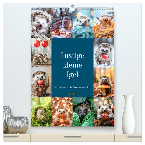 Lustige kleine Igel (hochwertiger Premium Wandkalender 2026 DIN A2 hoch) Kunstdruck in Hochglanz