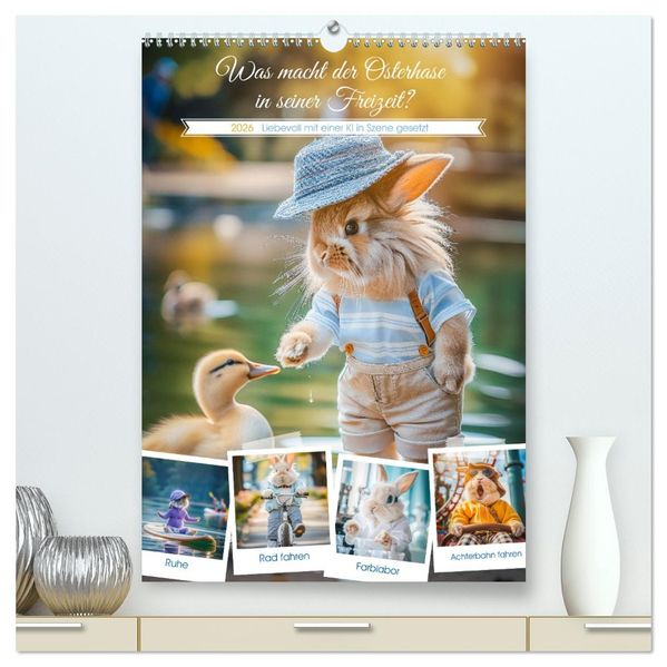 Was macht der Osterhase in seiner Freizeit (hochwertiger Premium Wandkalender 2026 DIN A2 hoch) Kunstdruck in Hochglanz