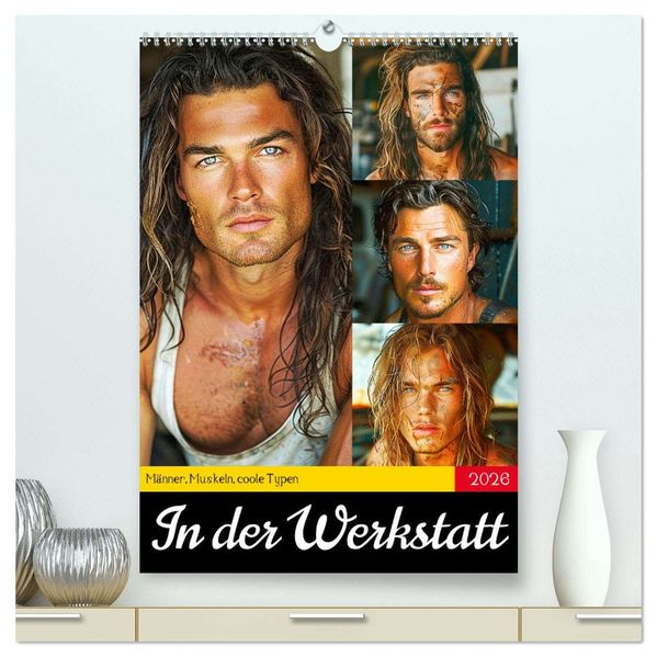 In der Werkstatt. Männer Muskeln coole Typen (hochwertiger Premium Wandkalender 2026 DIN A2 hoch) Kunstdruck in Hochglanz
