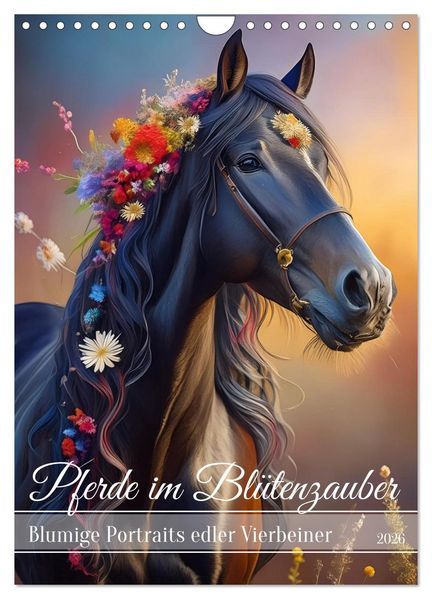Pferde im Blütenzauber - Blumige Portraits edler Vierbeiner (Wandkalender 2026 DIN A4 hoch) CALVENDO Monatskalender