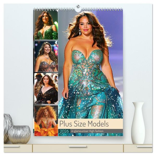 Plus Size Models in glamouröser High Fashion (hochwertiger Premium Wandkalender 2026 DIN A2 hoch) Kunstdruck in Hochglanz