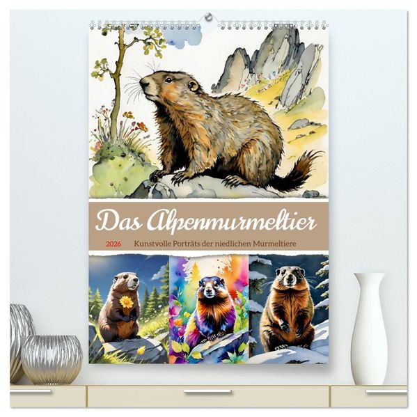 Das Alpenmurmeltier (hochwertiger Premium Wandkalender 2026 DIN A2 hoch) Kunstdruck in Hochglanz