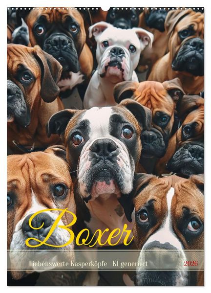 Boxer - Liebenswerte Kasperköpfe (Wandkalender 2026 DIN A2 hoch) CALVENDO Monatskalender