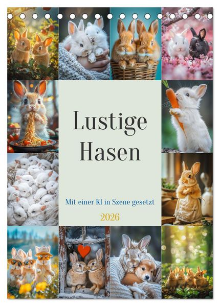 Lustige Hasen (Tischkalender 2026 DIN A5 hoch) CALVENDO Monatskalender