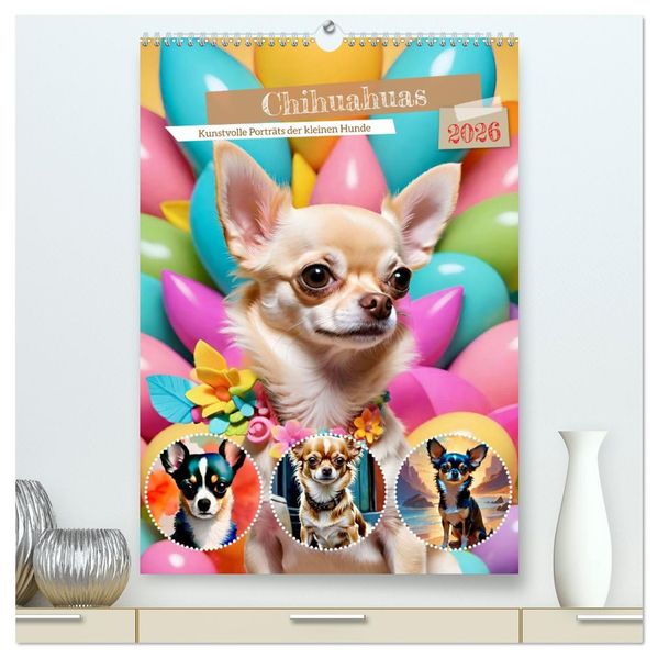 Chihuahuas. Kunstvolle Porträts der kleinen Hunde (hochwertiger Premium Wandkalender 2026 DIN A2 hoch) Kunstdruck in Hochglanz