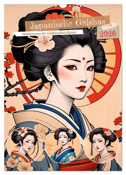 Japanische Geishas (Wandkalender 2026 DIN A3 hoch) CALVENDO Monatskalender