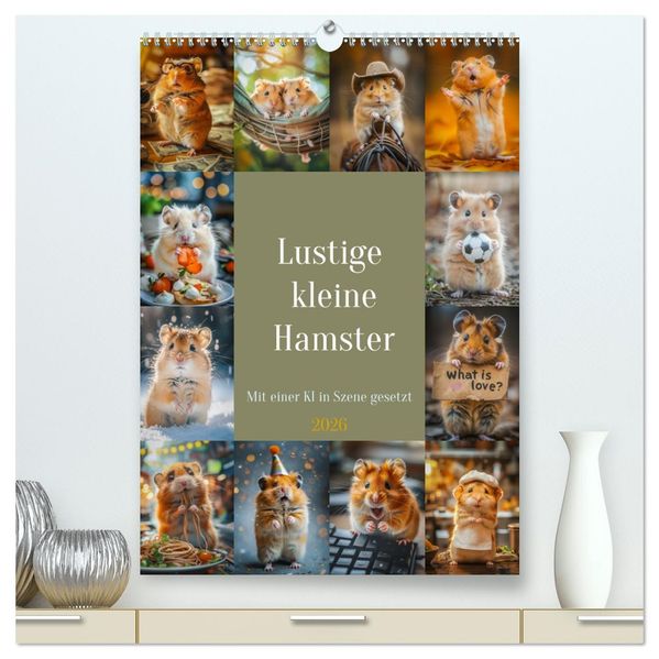 Lustige kleine Hamster (hochwertiger Premium Wandkalender 2026 DIN A2 hoch) Kunstdruck in Hochglanz