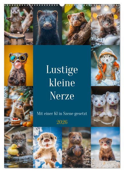 Lustige kleine Nerze (Wandkalender 2026 DIN A2 hoch) CALVENDO Monatskalender